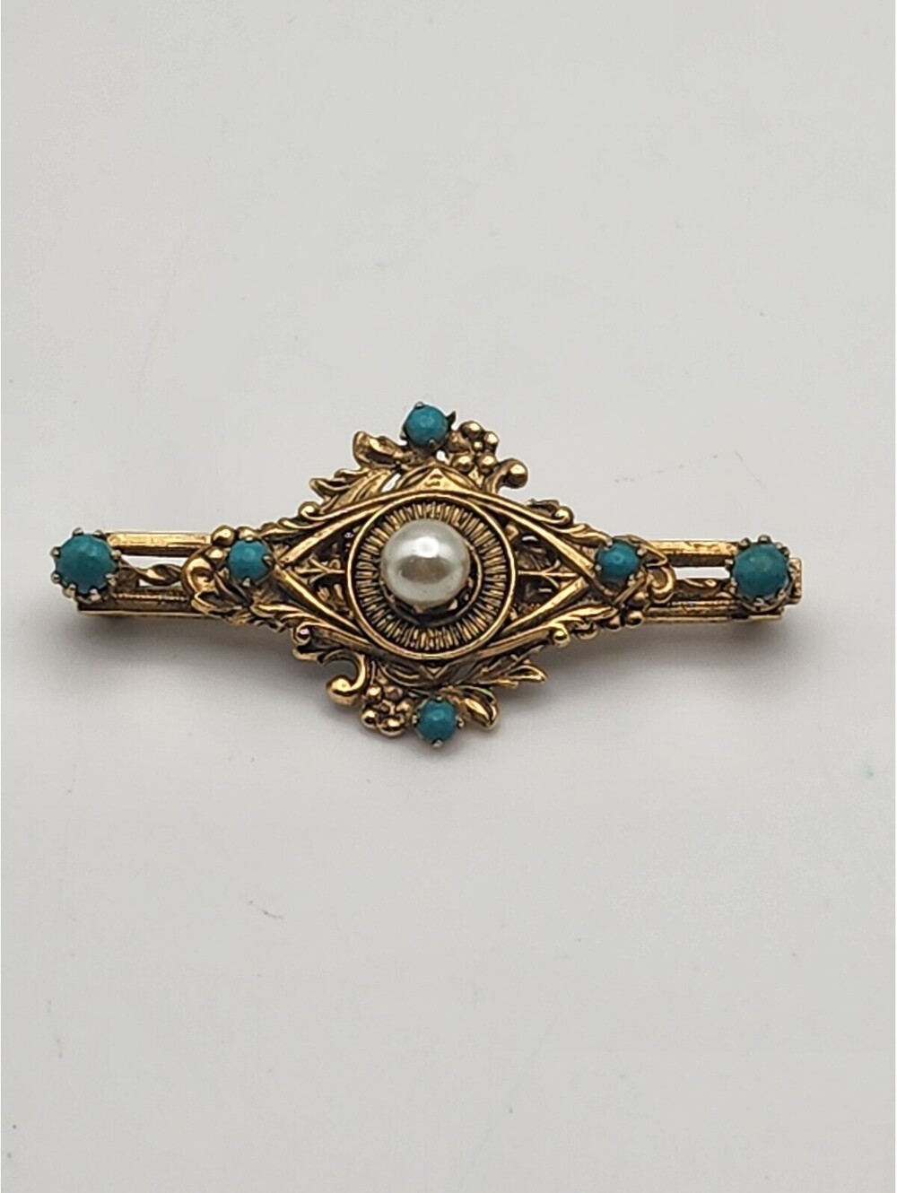Vintage Original by Robert Gold Tone Brooch with Faux Pearl and Turquoise Stones